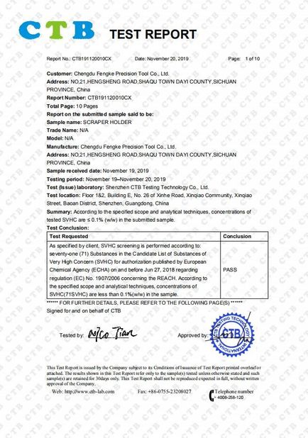 China Chengdu Fengke Precision Tool Co., Ltd. Certificaten